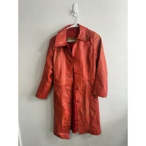 Vtg LEDASPAIN by Gropper Woman's Leather Trench Coat‎ Belted Red Size 8 Medium